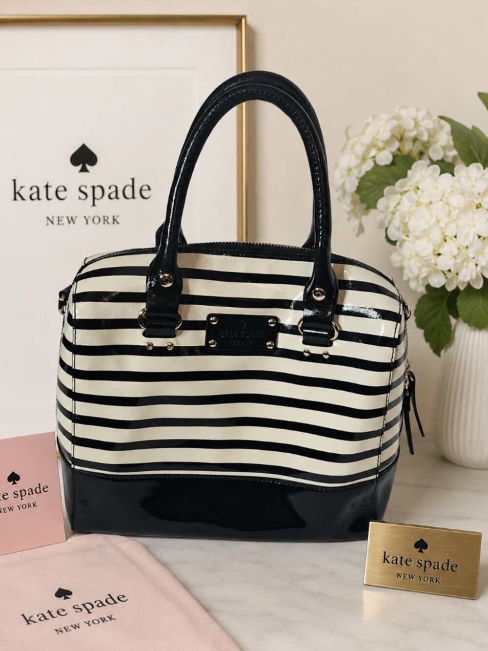 Kate Spade Wellesley Small Rachelle Striped Patent Leather Satchel Bag